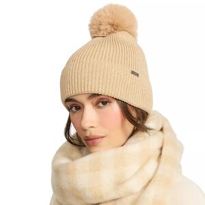Steve Madden Beige Pom-Pom Beanie